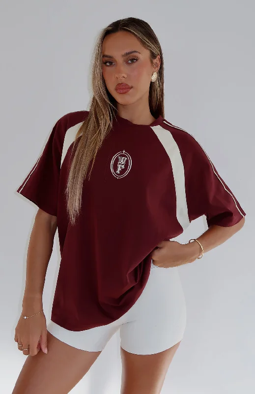 Women's Summer T-Shirts-You're Out Of Luck Oversized Tee Maroon