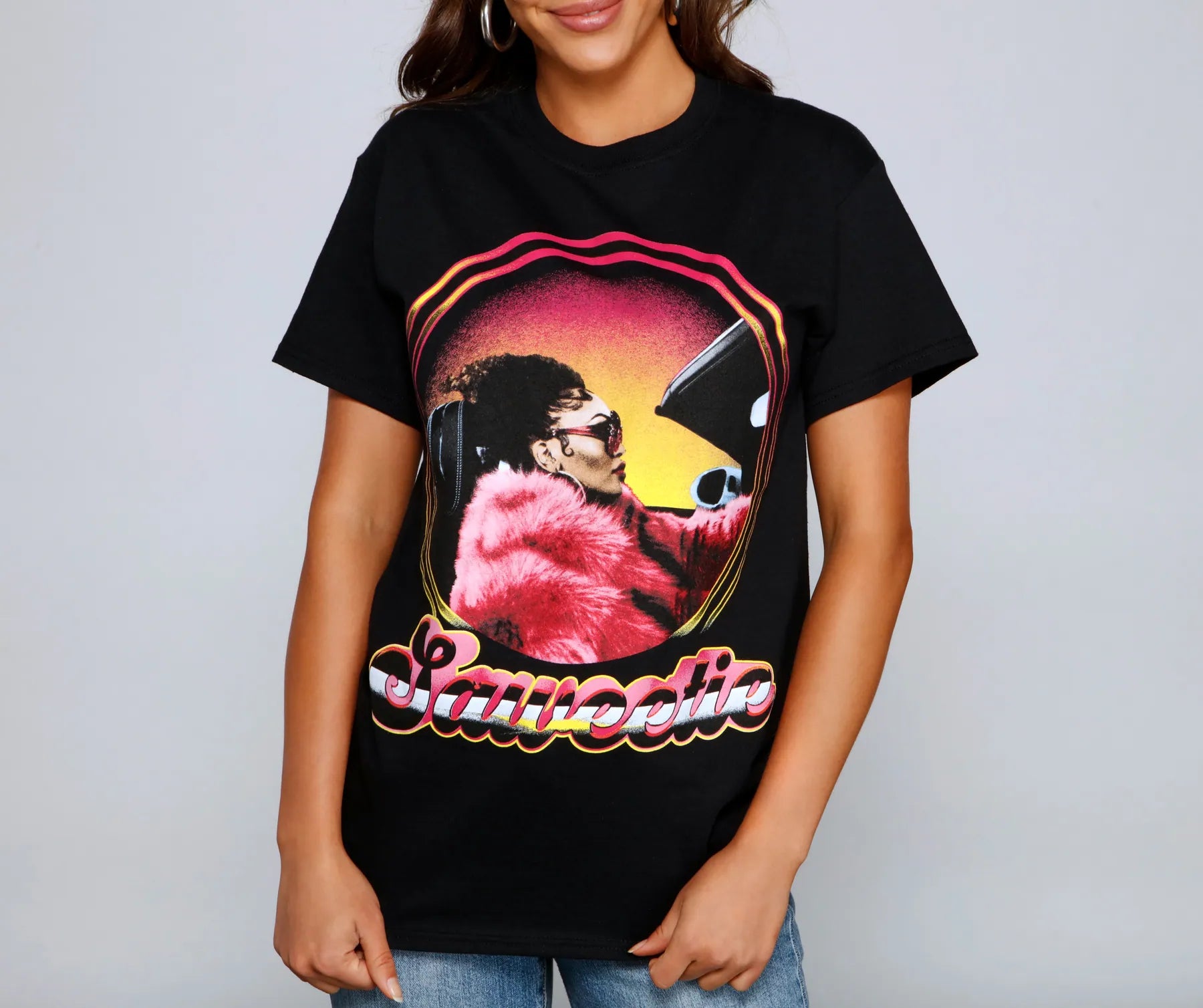 Women's Strappy T-Shirts-Just Your Type Saweetie Graphic Tee