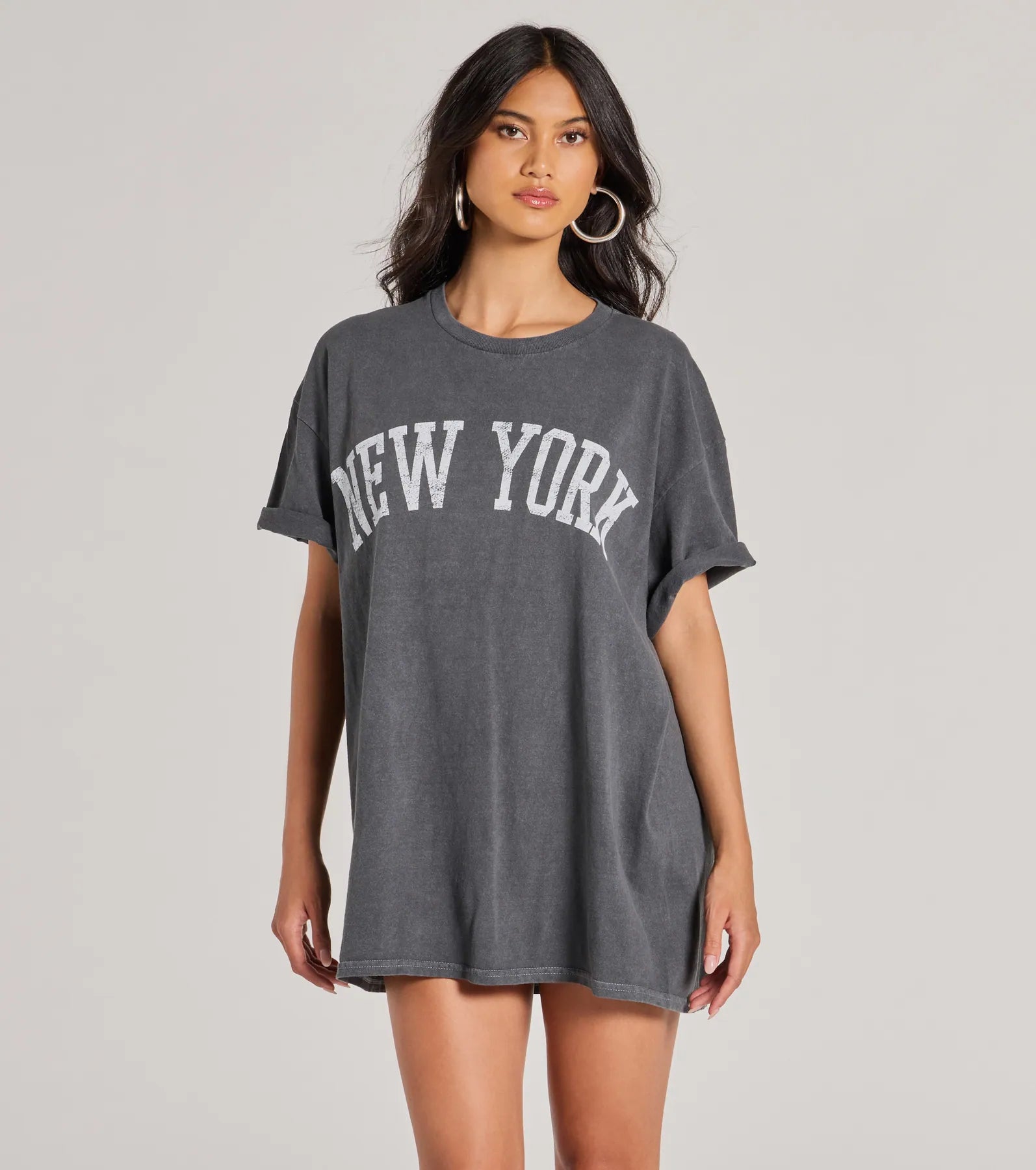 Women's Crystal Detail T-Shirts-New York Oversized Graphic Tee