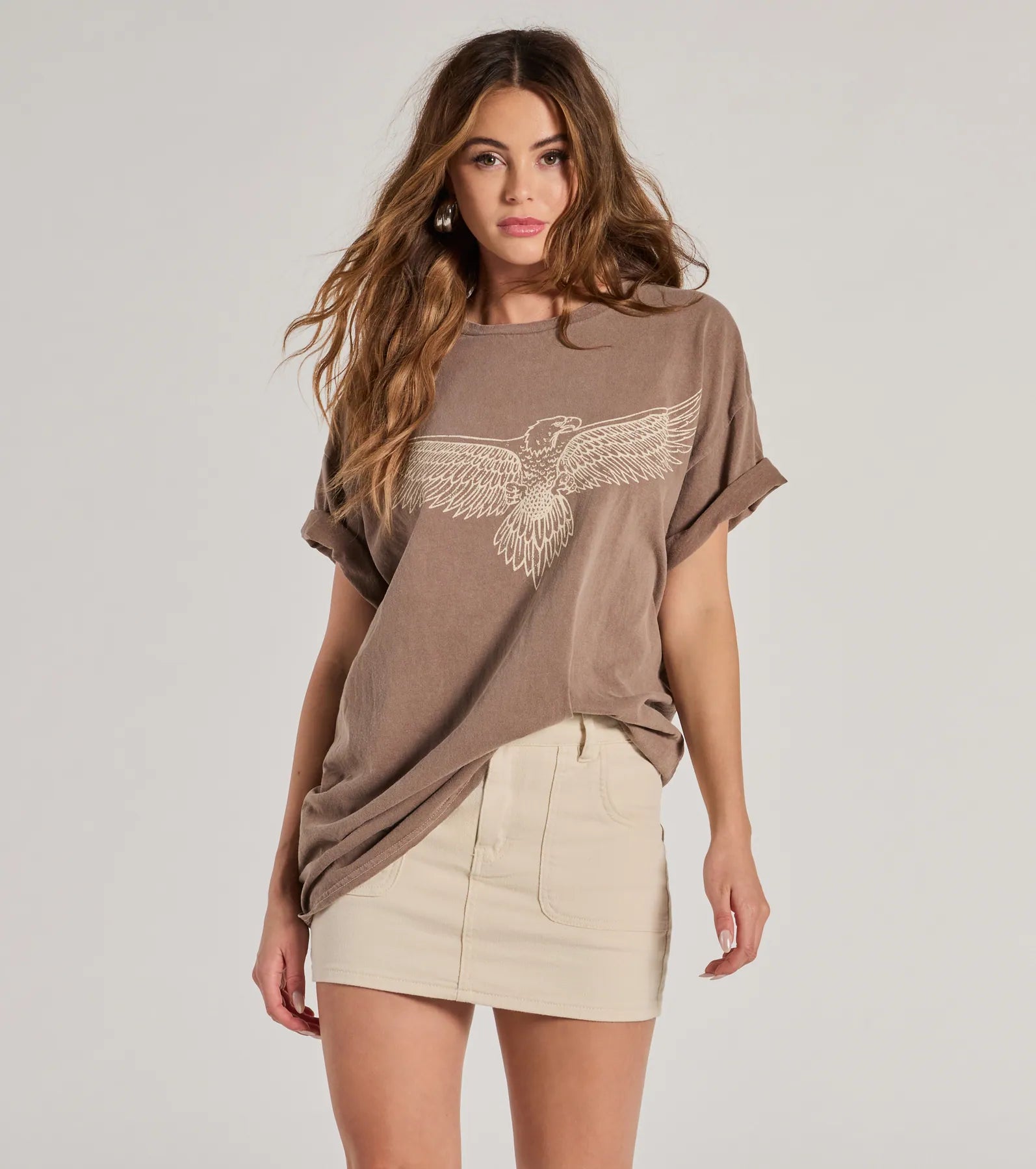 Women's Cold Shoulder T-Shirts-Edgy Trend Eagle Oversized Graphic Tee