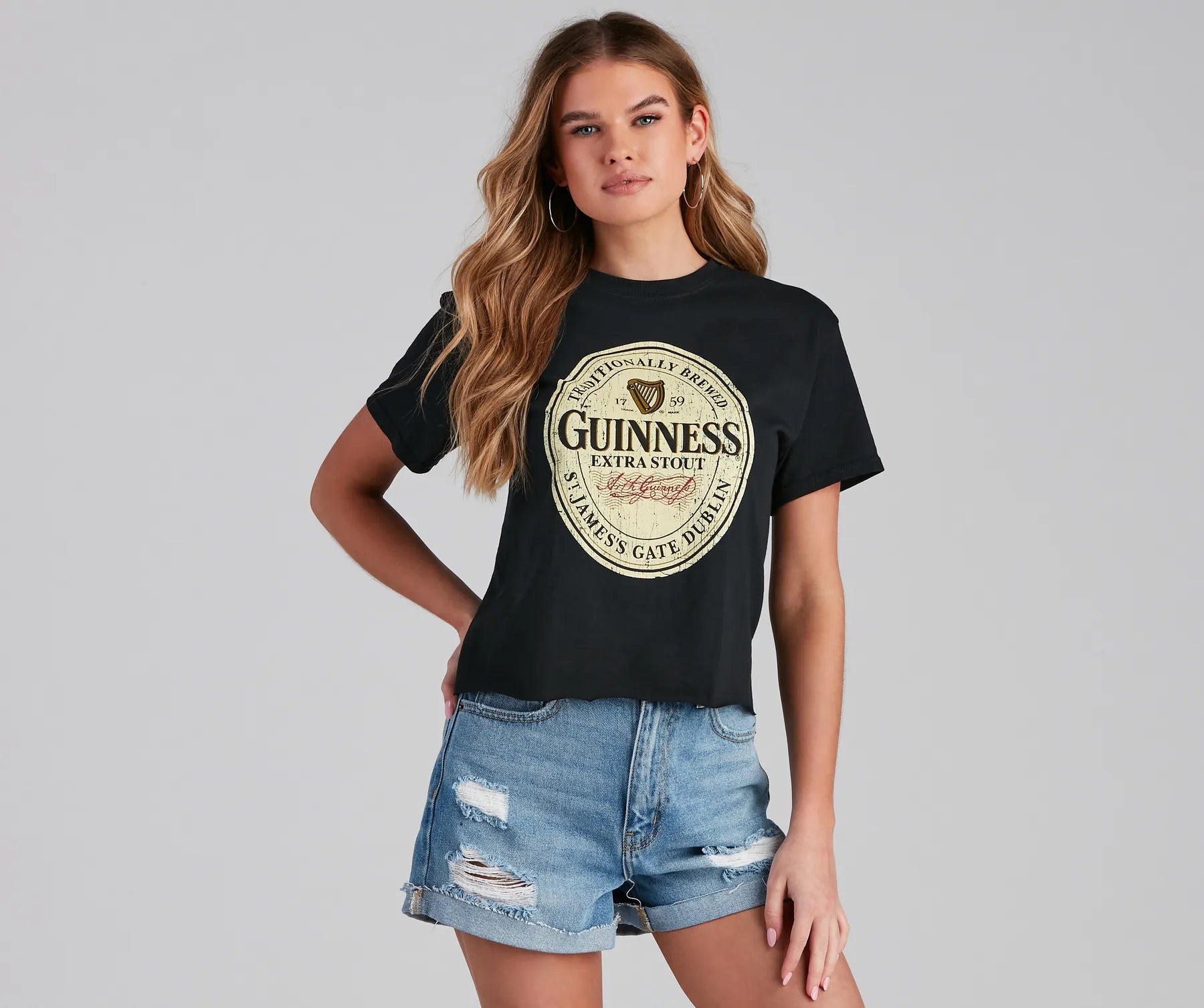 Women's Pearl Detail T-Shirts-Drink Guinness Graphic Tee