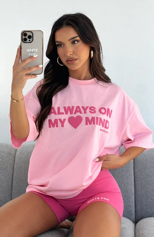 Women's Faux Leather T-Shirts-You're Always On My Mind Oversized Tee Pink