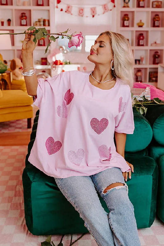 Women's Flutter Sleeve T-Shirts-Sweethearts Oversized Embellished Tee