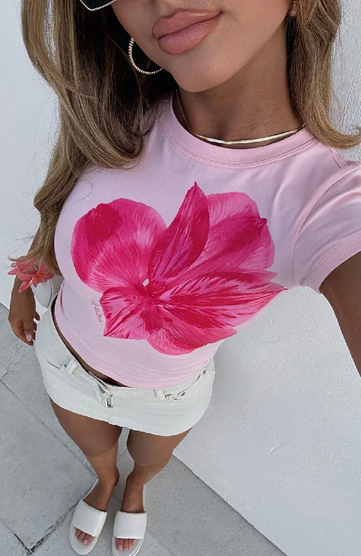 Women's Ruffle Neck T-Shirts-Buy You Flowers Baby Tee Baby Pink