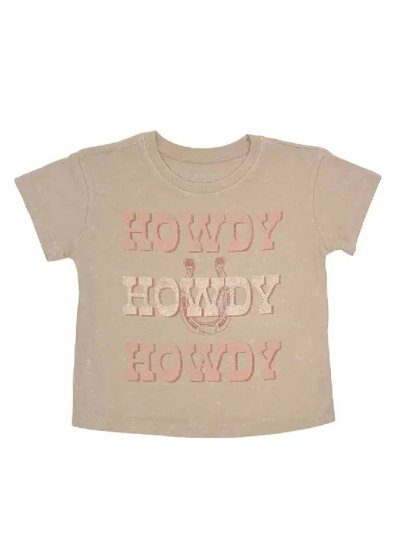 Women's Tie Neck T-Shirts-Howdy Girls Boxy Tee - Mineral Wheat