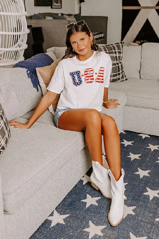 Women's Beach T-Shirts-USA Flag Print Graphic Tee