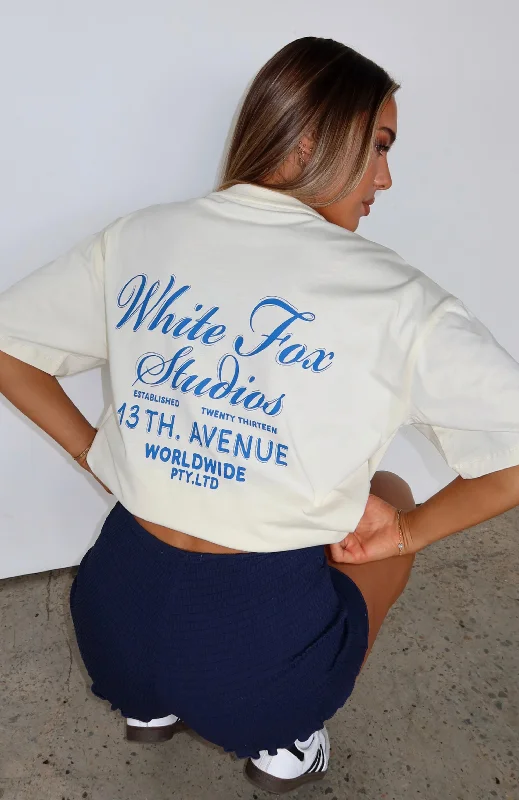 Women's Lounge T-Shirts-13th Avenue Oversized Tee Off White