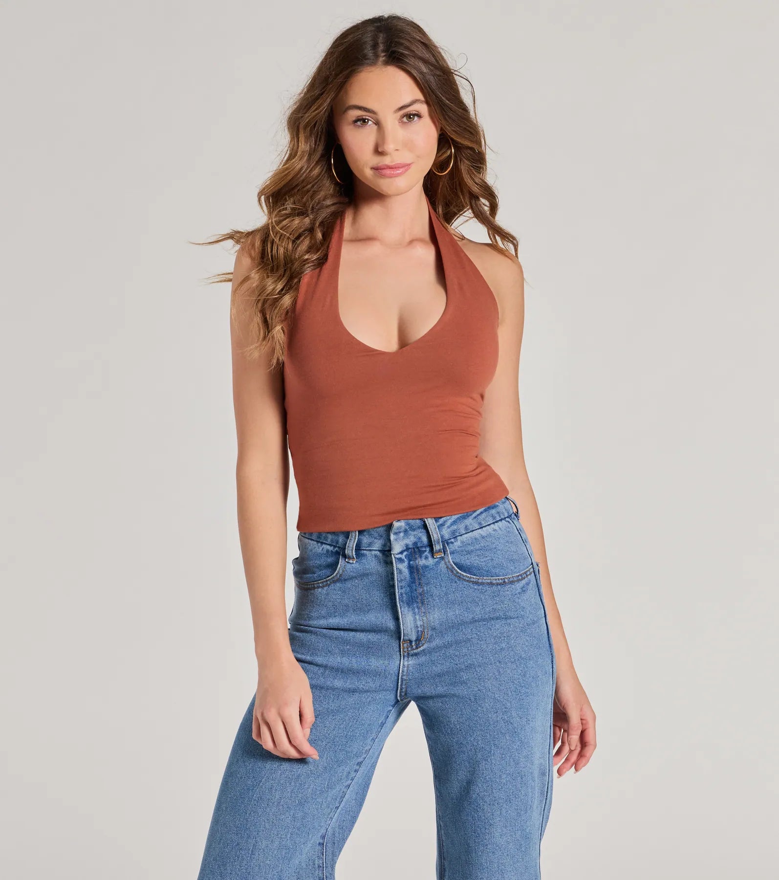 Women's Chain Detail T-Shirts-Trendy Find Knit Halter Top