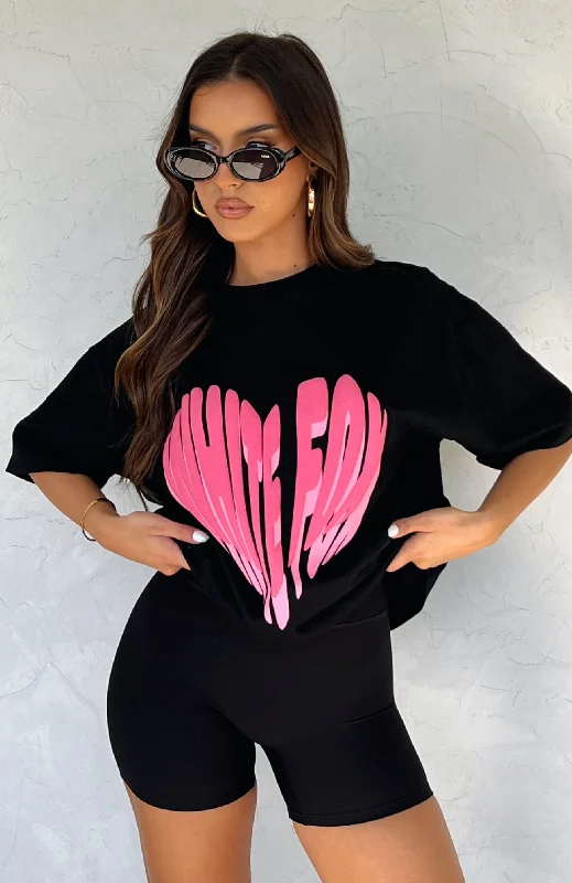 Women's Faux Suede T-Shirts-Love Burst Oversized Tee Black