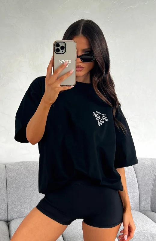 Women's Trapeze T-Shirts-Show Me The World Oversized Tee Black