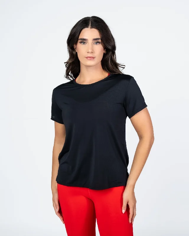 Women's Muscle Fit T-Shirts-Breathetech Open Back Tee - Black