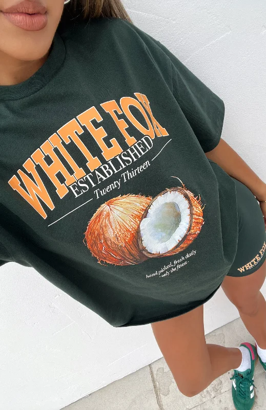 Women's Layered T-Shirts-That Island Time Oversized Tee Dark Green