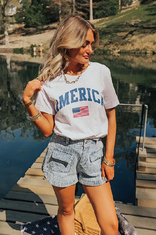 Women's Split Hem T-Shirts-America Graphic Tee