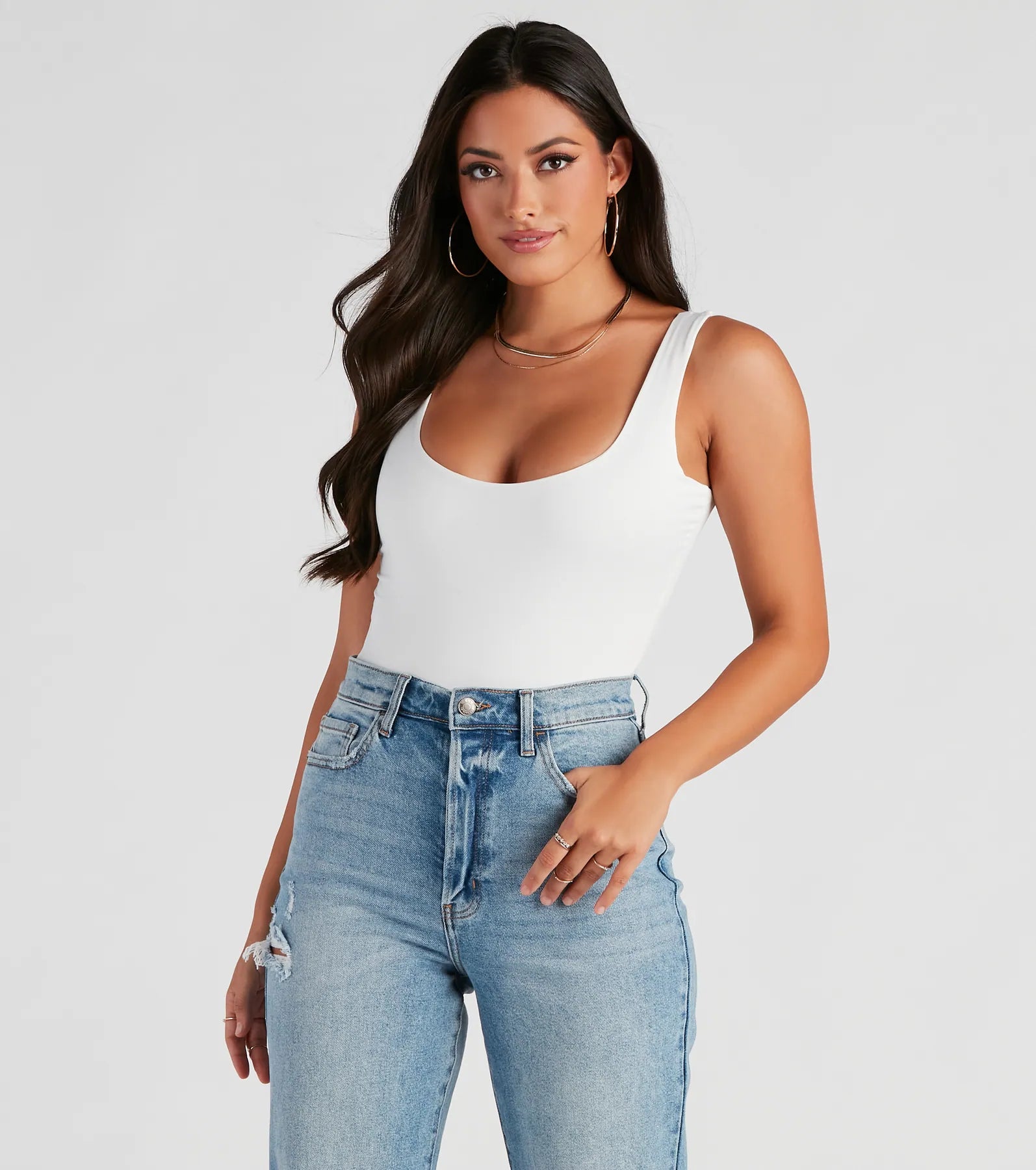 Women's Fitted T-Shirts-Staple Piece Scoop Neck Bodysuit