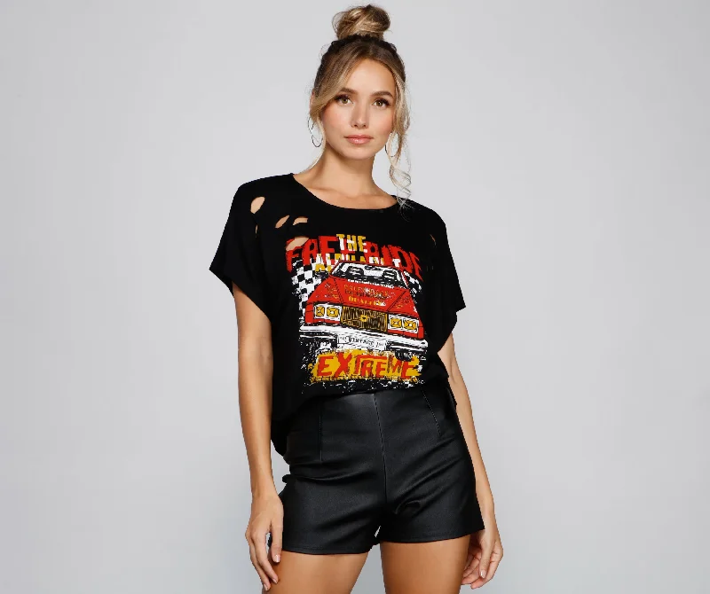 Women's Relaxed Fit T-Shirts-Born For Speed Distressed Graphic Tee