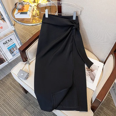 Women's Travel Skirts-Plus Size Side Tie Pencil Midi Skirt