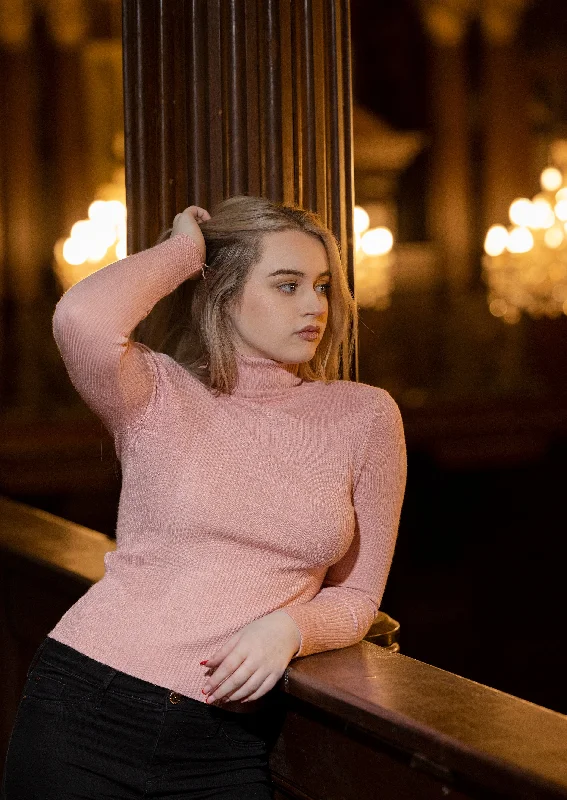 Women's Turtleneck Pullovers-Blush High Neck Jumper