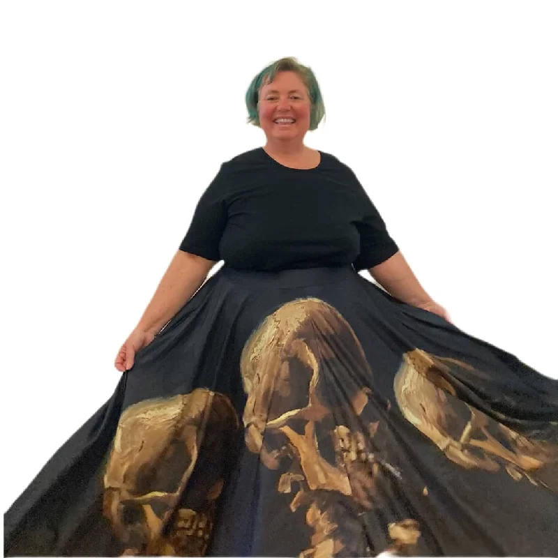 Women's Formal Skirts-Art Series: Plus Size Floor length Circle Skirts - Van Gogh Skulls Print