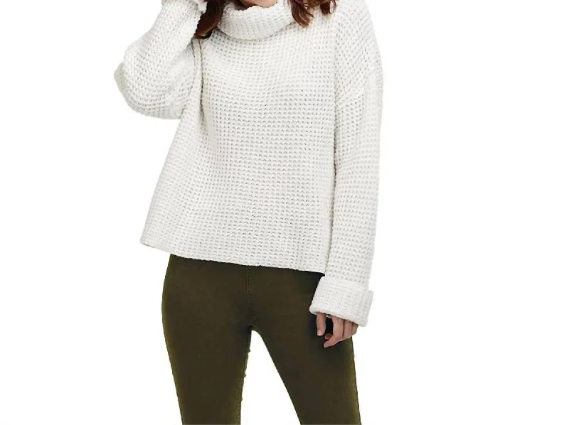 Women's Sequin Denim Pullovers-Wendy Waffle Knit Sweater In Cream