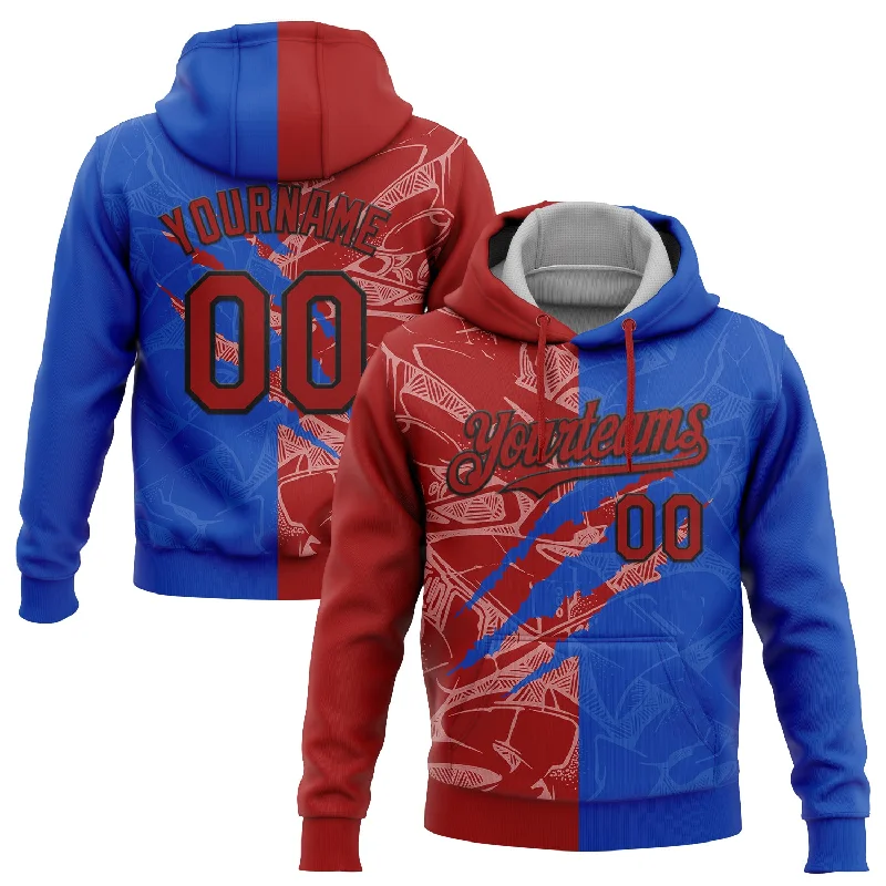 Women's Petite Hoodies-Custom Stitched Graffiti Pattern Red Thunder Blue-Black 3D Scratch Sports Pullover Sweatshirt Hoodie