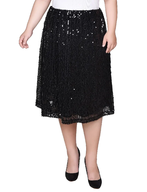 Women's High-Waisted Pencil Skirts-Plus Size Knee Length Sequined Skirt