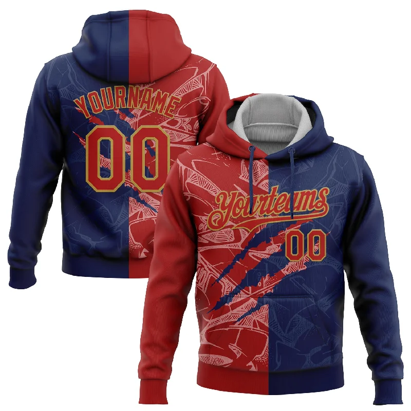 Women's Zip-Up Hoodies-Custom Stitched Graffiti Pattern Red Navy-Old Gold 3D Scratch Sports Pullover Sweatshirt Hoodie