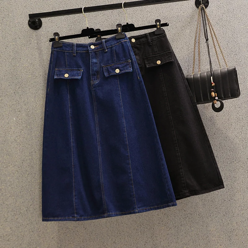 Women's Glitter A-Line Skirts-Plus Size Denim Skirt