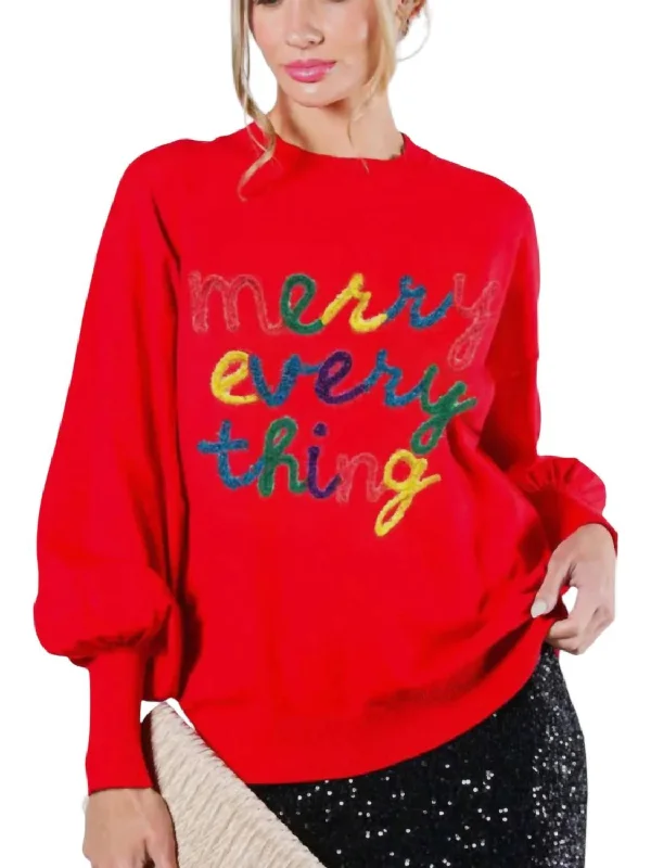 Women's Silk A-Line Pullovers-Merry Everything Sweater In Red