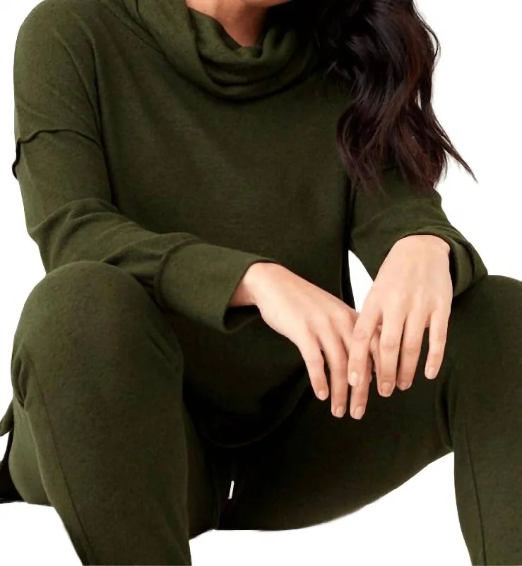 Women's Satin Pencil Pullovers-Cowl Poncho In Sage