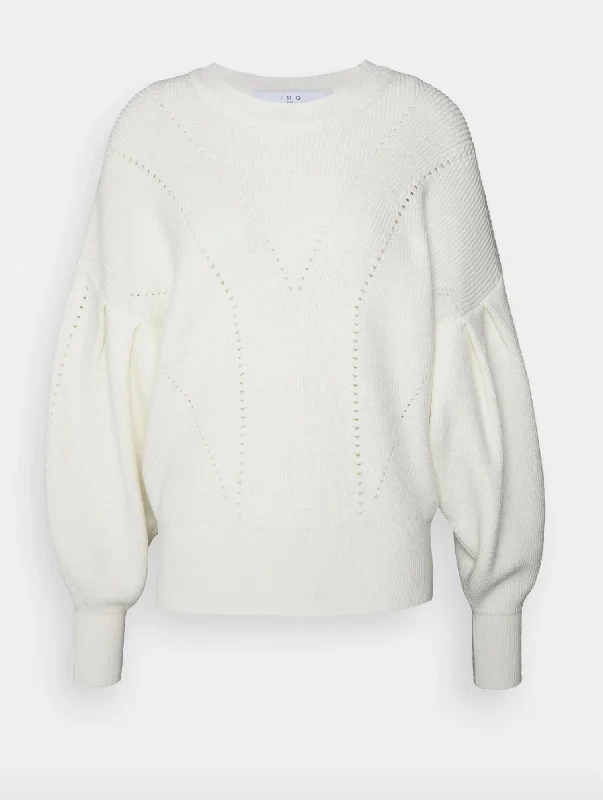 Women's Thermal Ruffle Pullovers-Ornica Pullover In White