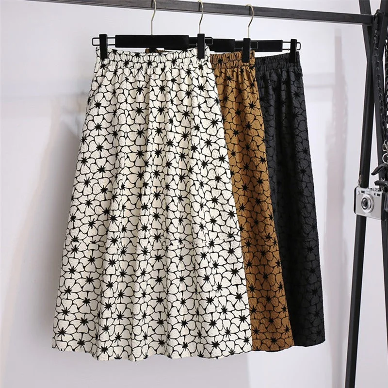 Women's Lace Skirts-Plus Size Floral Midi Skirt