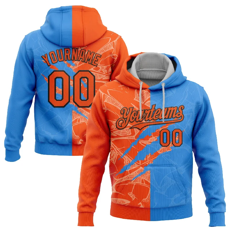 Women's Pullover Hoodies-Custom Stitched Graffiti Pattern Orange Powder Blue-Black 3D Scratch Sports Pullover Sweatshirt Hoodie