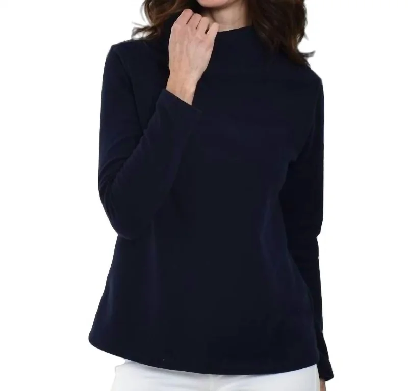 Women's Button-Front Ruffle Pullovers-Acadia Fleece Top In Navy