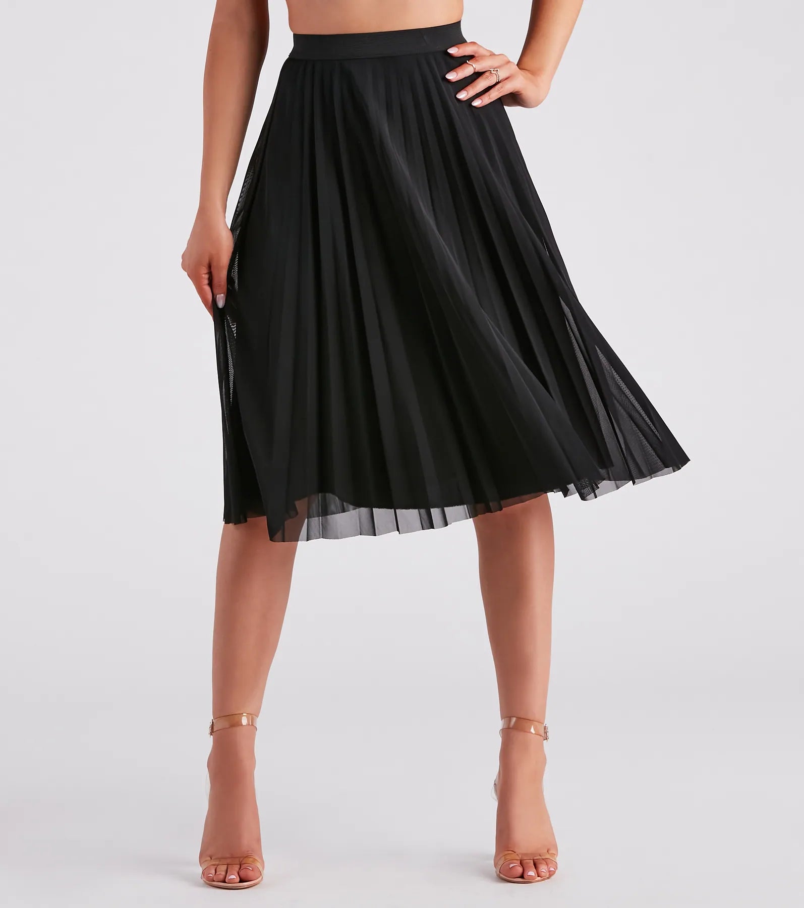 Women's Thermal Ruffle Skirts-Total Charm Pleated Mesh Midi Skirt