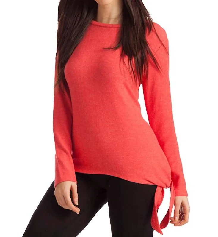 Women's Stretch Pullovers-Ellie Side Tie Kashmira Sweater In Coral