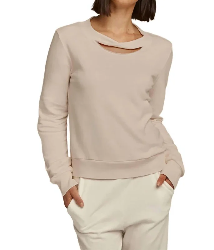 Women's Polka Dot Pullovers-Twist Neck Pullover In Oat