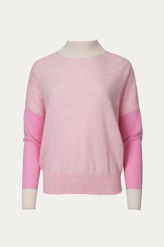 Women's Loose Fit Pullovers-Isabella Colorblock Cashmere Jumper In Crystal Pink