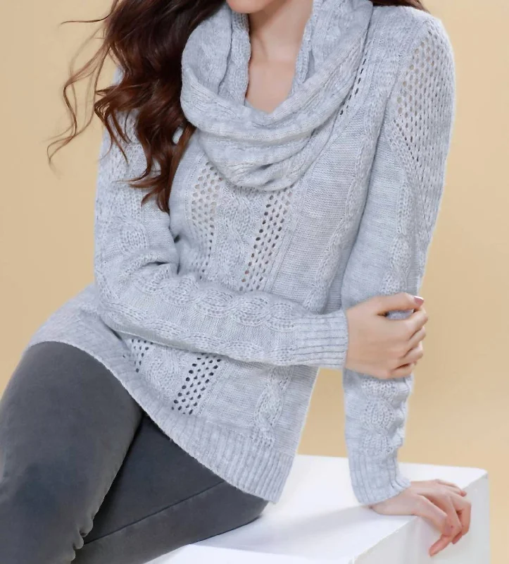 Women's Tailored Pullovers-Juliana Cable Knit Sweater Attach Scarf In Gray