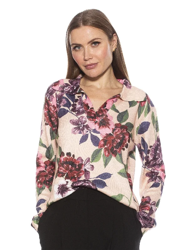 Women's Slit Denim Pullovers-Evander Floral Sweater