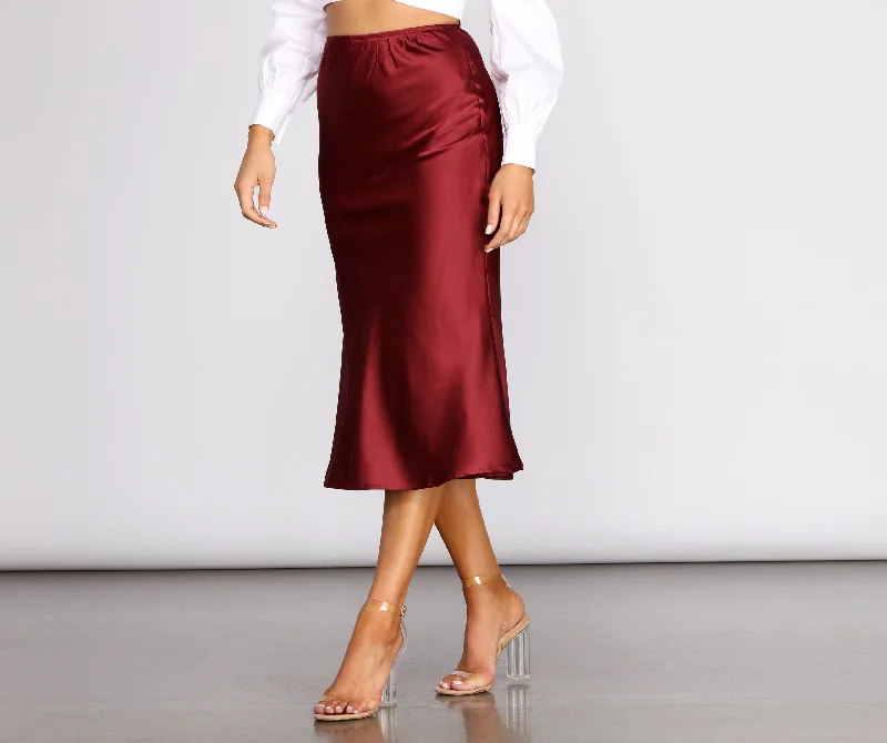 Women's Slit Floral Skirts-Make Your Move Satin Flare Midi Skirt