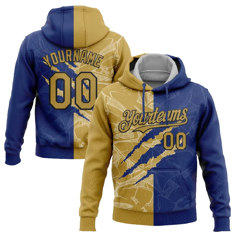 Women's Snake Print Hoodies-Custom Stitched Graffiti Pattern Old Gold Royal-Black 3D Scratch Sports Pullover Sweatshirt Hoodie