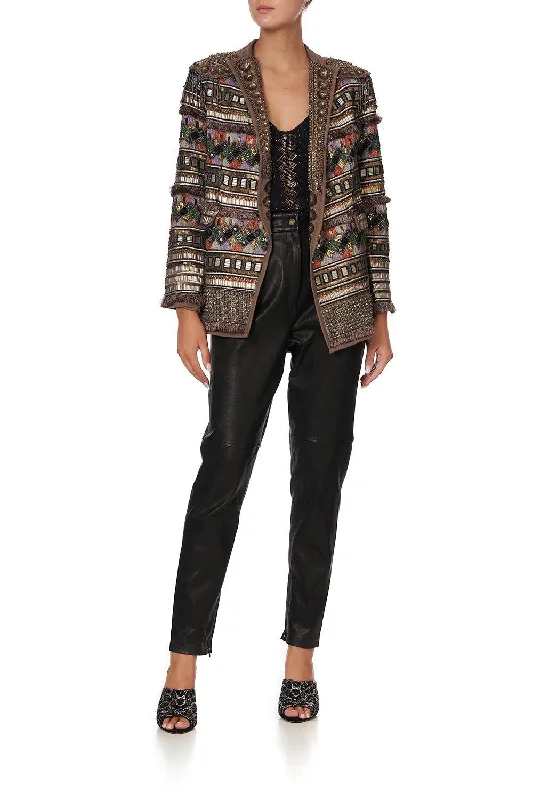 Women's Wool Jackets-EMBELLISHED JACKET BRONZE