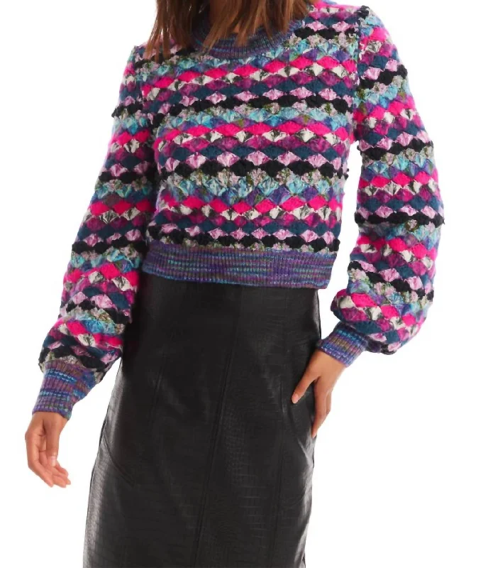 Women's Textured Pleated Pullovers-Emerson Pullover Top In Jewel Box