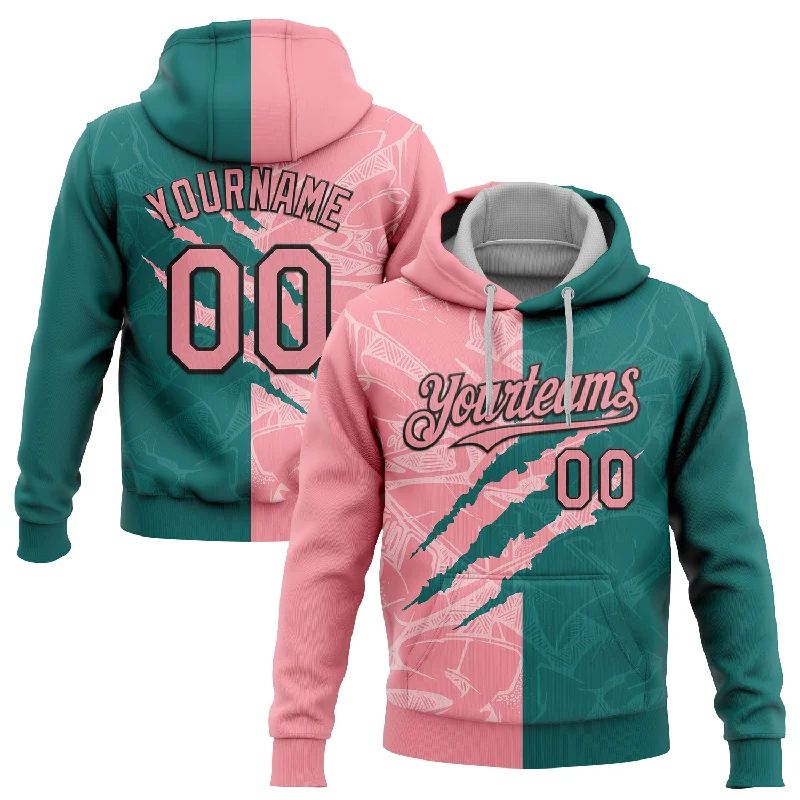 Women's Relaxed Fit Hoodies-Custom Stitched Graffiti Pattern Medium Pink Teal-Black 3D Scratch Sports Pullover Sweatshirt Hoodie