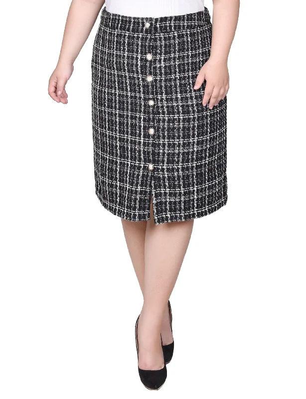 Women's Lace A-Line Skirts-Plus Size Knee Length Slim Tweed Knit Skirt