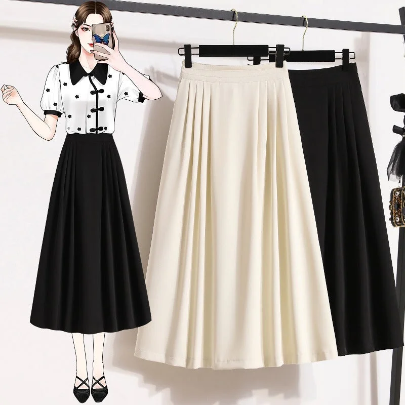 Women's Zip-Up Pleated Skirts-Plus Size Umbrella Pleat A Line Skirt