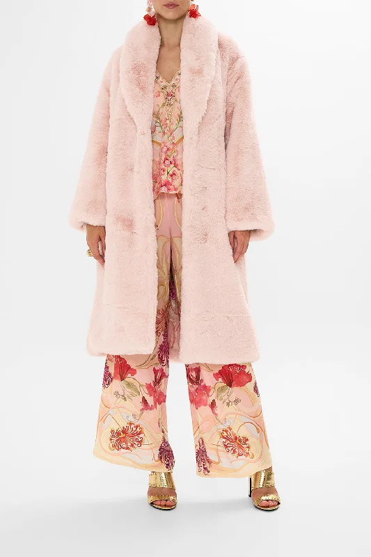 Women's Peacoats-LONG TEDDY COAT BLOSSOMS AND BRUSHSTROKES