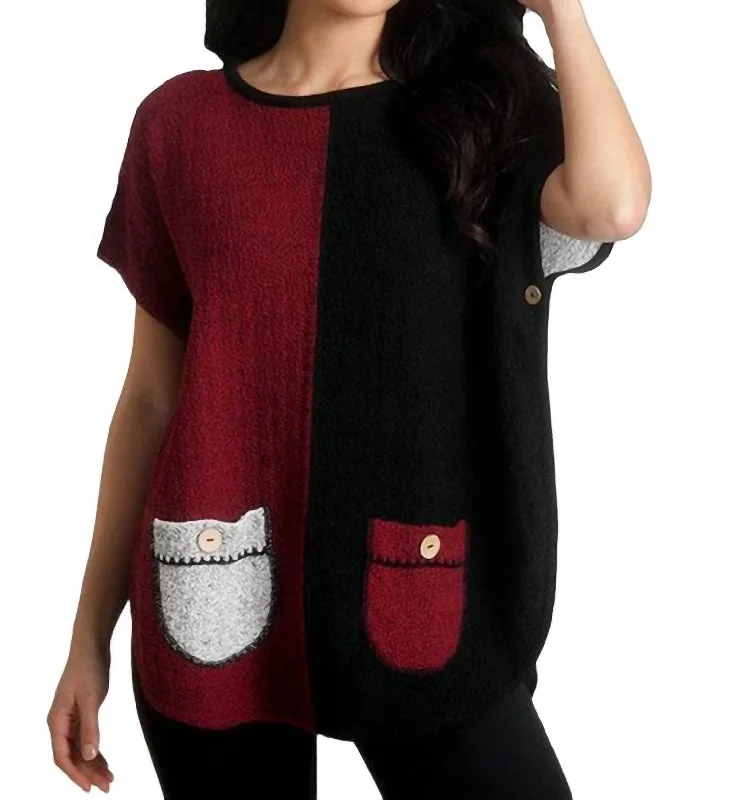 Women's Shimmer Denim Pullovers-Reversible Poncho In Winecombo