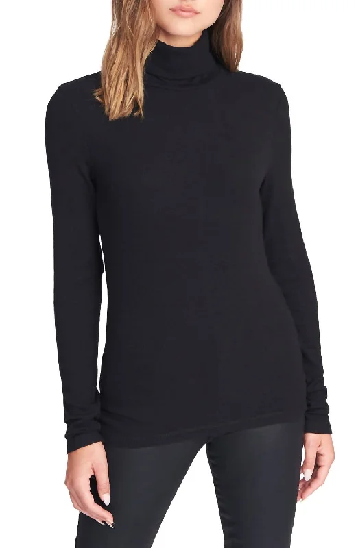 Women's Fleece Ruffle Pullovers-Essentials Turtleneck Shirt In Black