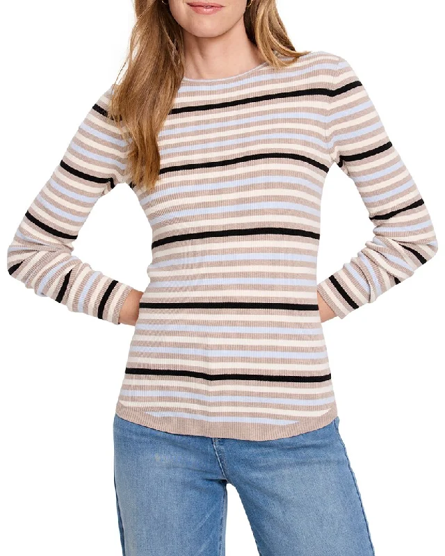 Women's Zip-Up Pleated Pullovers-NIC+ZOE Striped Ribbed Sweater T-Shirt